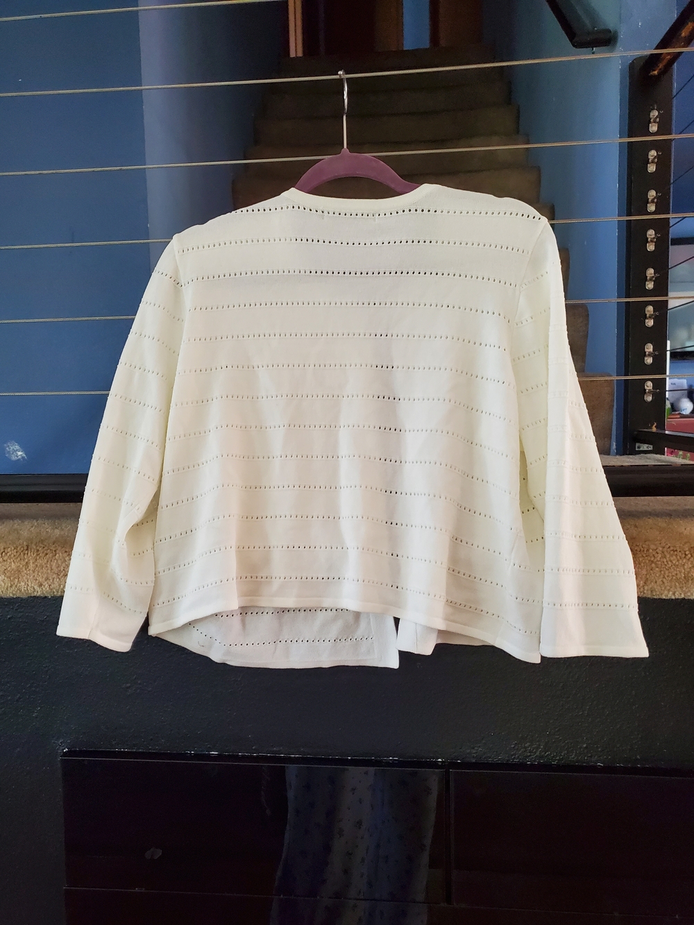 Danny & Nicole Cream Eyelet Open-Front Cardigan Jacket - Picture 3 of 4